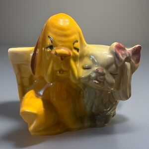 Vintage 1950s Shawnee Art Pottery Dog & Cat Planter USA 611 4.25" Tall